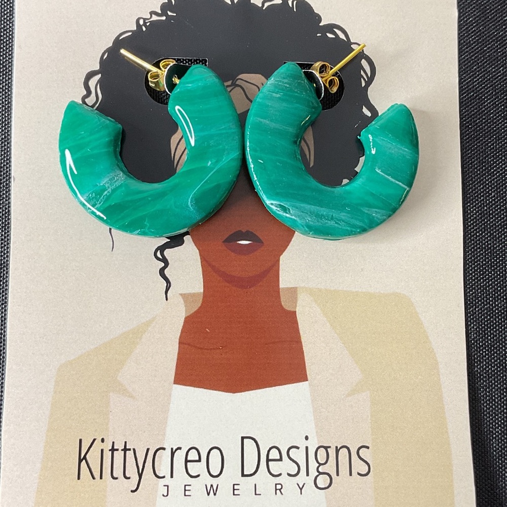 Deep Green Artisan Hoop Earrings